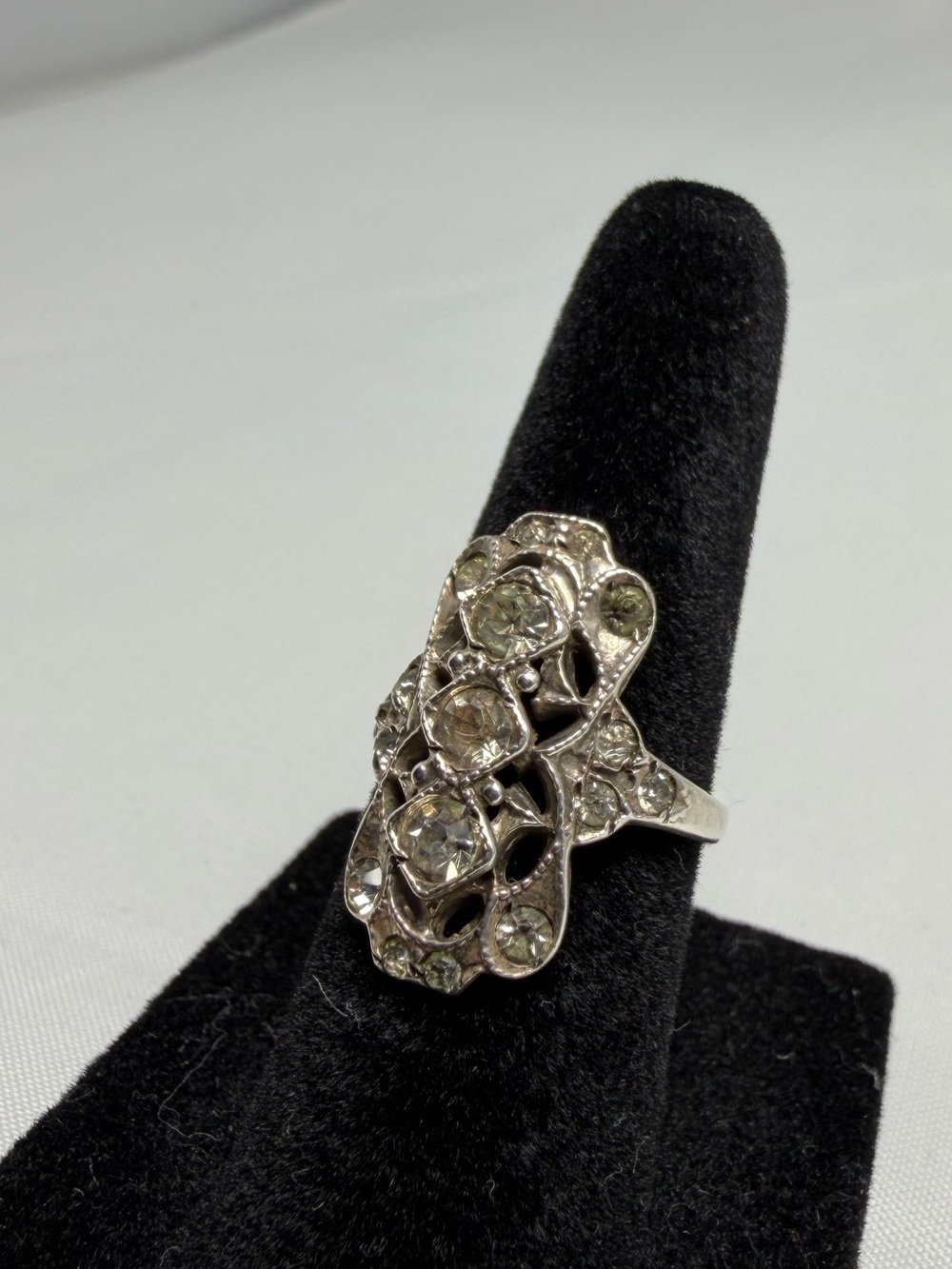 Sterling Silver 925 CZ Ring Filigree Art Deco Style Cocktail Statement Size 5 - Picture 3 of 6